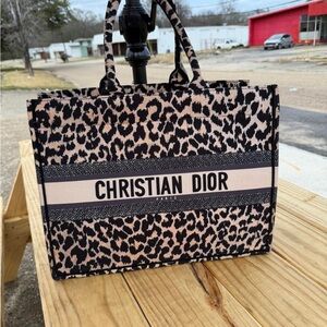 Dior Black and Tan Leopard Tote